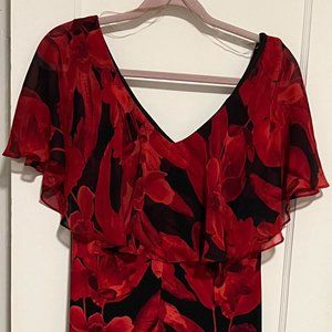Popover Black and Red Floral Dress Size 10